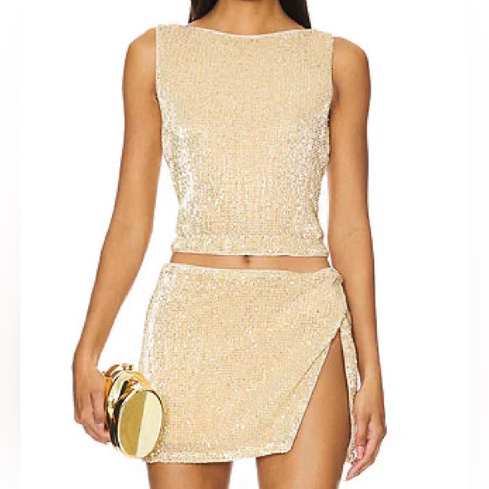 Lovers + Friends Selma Sequin Matching Set Women’s XS Gold NWT